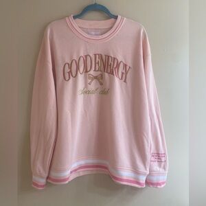 Simply Southern XL Good Energy Pink Embroidered Sweatshirt